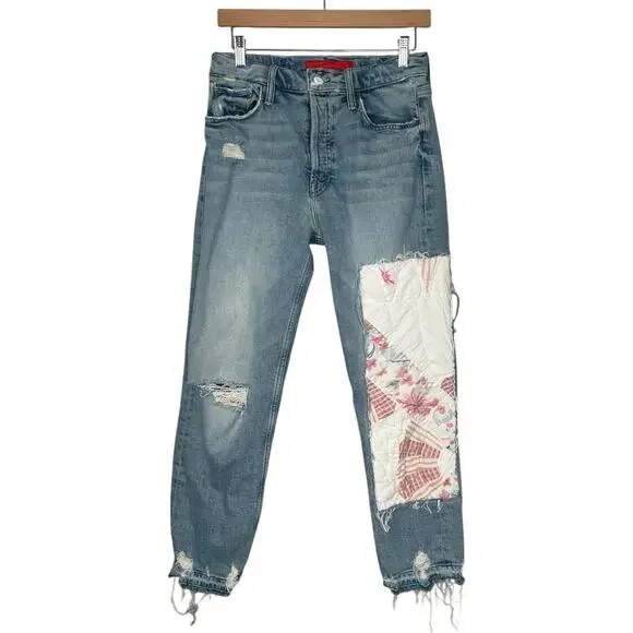 Mother x Carolyn Murphy Distressed Patchwork Tomcat Ankle Undone Jeans Size 27 - Picture 1 of 16